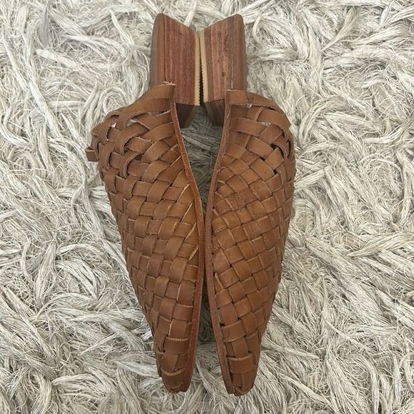 NWOB St. Agni Paris Leather Woven Almond Toe Slip-On Mules Vintage Tan Sz 36 5.5 - Picture 14 of 15